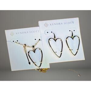 New! Kendra Scott Ansley Heart Long Necklace & Earrings in Ivory Mother of Pearl